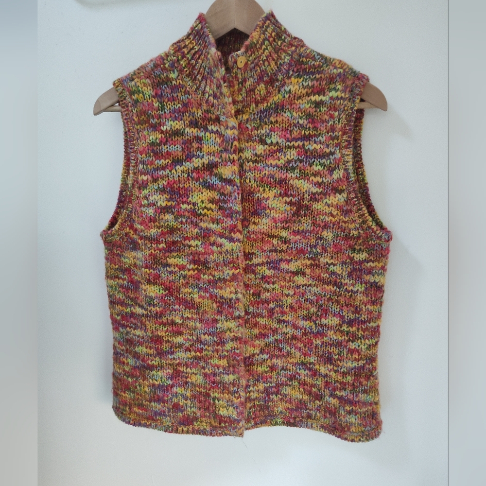 Talbots petite colorful knit vest with snap buttons M excellent condition